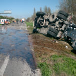 Trailer truck flipped over