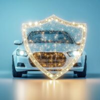 Digital Shield Protecting Futuristic Car Symbolizing Cybersecurity, Advanced Protection, and Safe